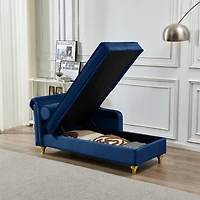 Streamdale Furniture Modern Upholstery Chaise Lounge Chair With Storage Velvet (Navy Blue)