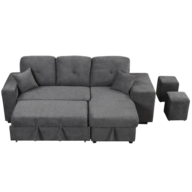 Streamdale Sectional Sofa Bed with Storage Chaise and 2 Stools
