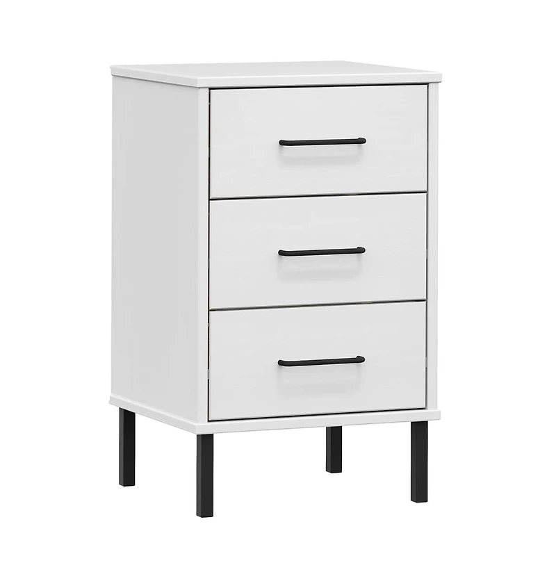 Bedside Cabinet White Solid pine wood, Metal Bedside Cabinet