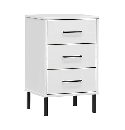 Bedside Cabinet White Solid pine wood, Metal Bedside Cabinet