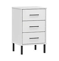 Bedside Cabinet White Solid pine wood, Metal Bedside Cabinet