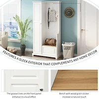 Simplie Fun White Hall Tree with Bench and Shoe Cabinet