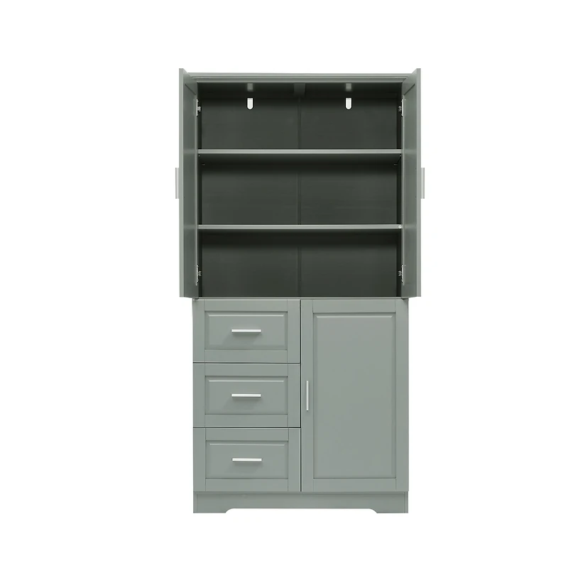 Simplie Fun Tall And Wide Storage Cabinet With Doors For Bathroom/Office, Three Drawers