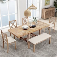 Streamdale Furniture 6-Piece Wood Dining Table Set Kitchen Table Set With Upholstered Bench And 4 Dining Chairs