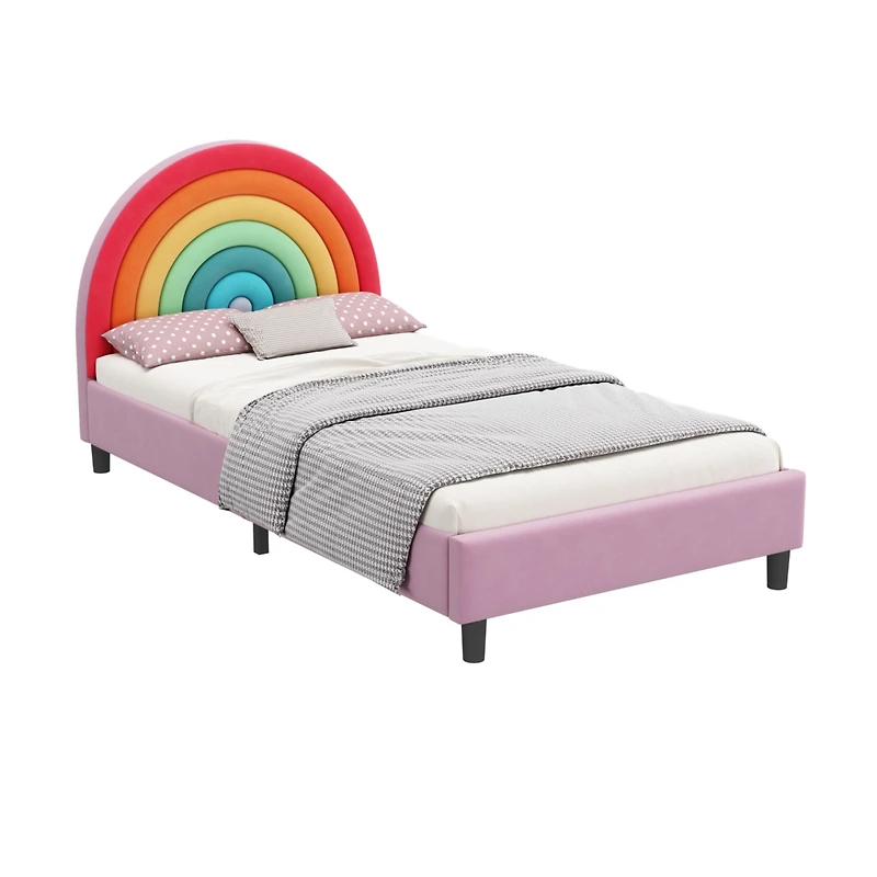 Simplie Fun Colorful Rainbow Design Twin Platform Bed