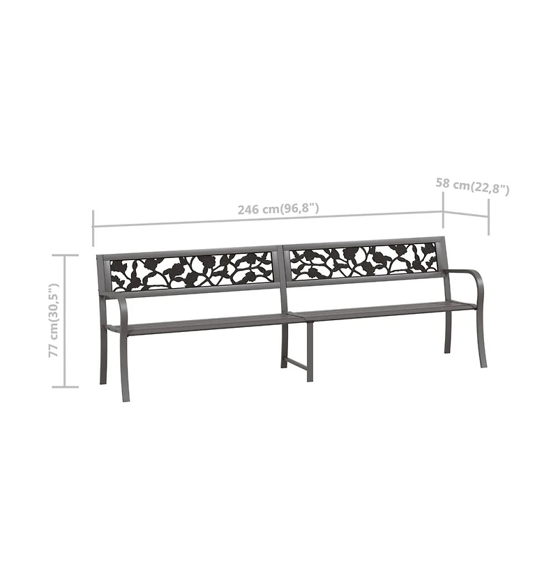 vidaXL Twin Patio Bench 96.9" Gray Steel