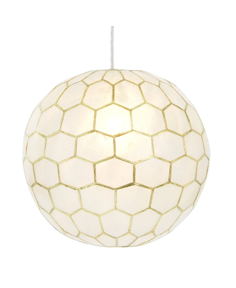 Storied Home Capiz Honeycomb Globe Pendant Light Capiz White Seashells with Antique