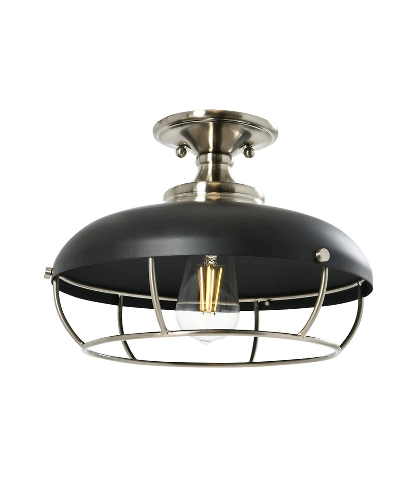 Robert Stevenson Lighting Presley - Caged Dome Metal Semi-Flush Mount Ceiling Light Brushed Nickel