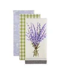 Design Imports Cotton Kitchen Towel Set Lightweight Fast-Drying Dish Towels, 18x28", Lavender Bouquet, 3 Piece