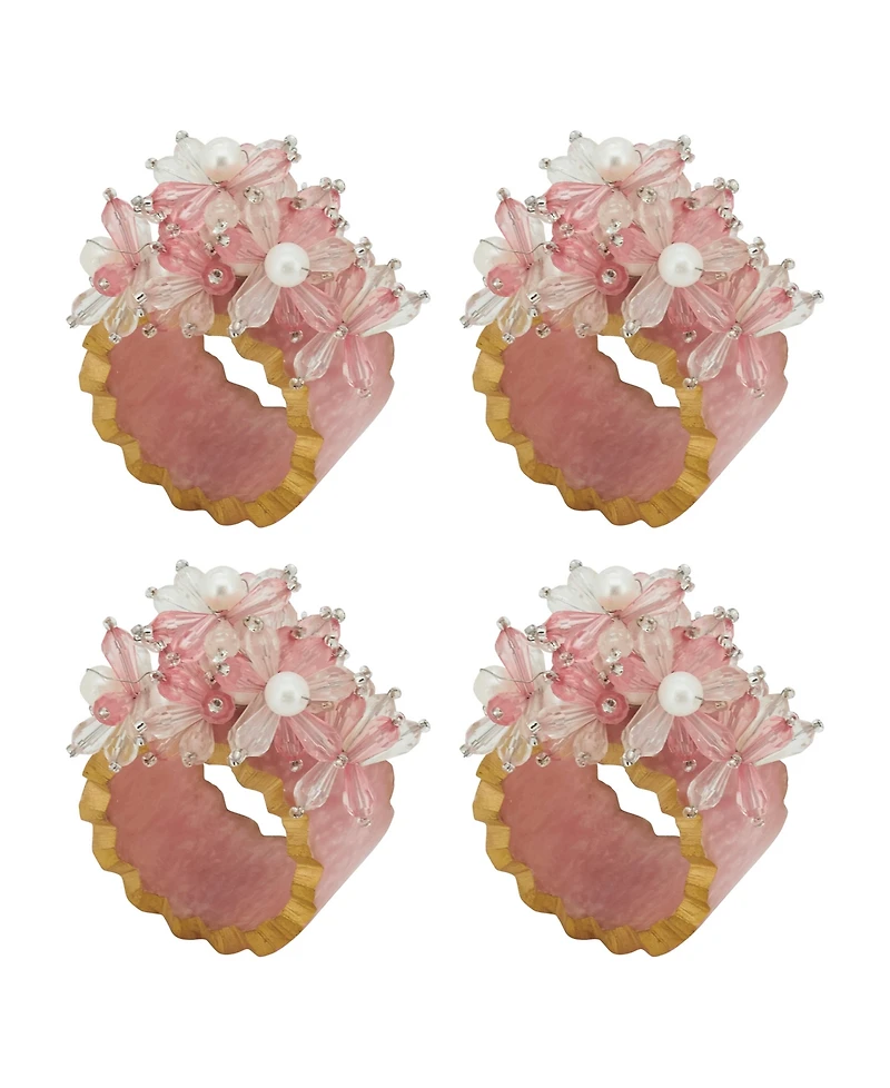 Saro Lifestyle Beaded Petal Delight Resin Napkin Ring Set of 4,