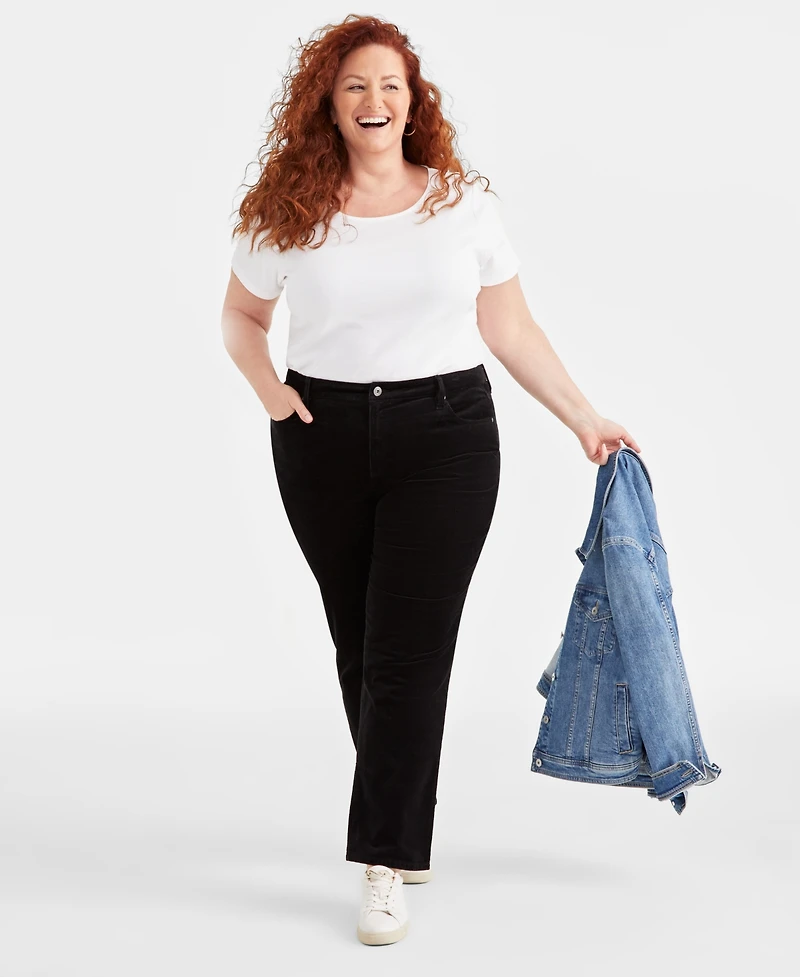 Style & Co Plus High-Rise Straight-Leg Corduroy Pants, Macy's Exclusive