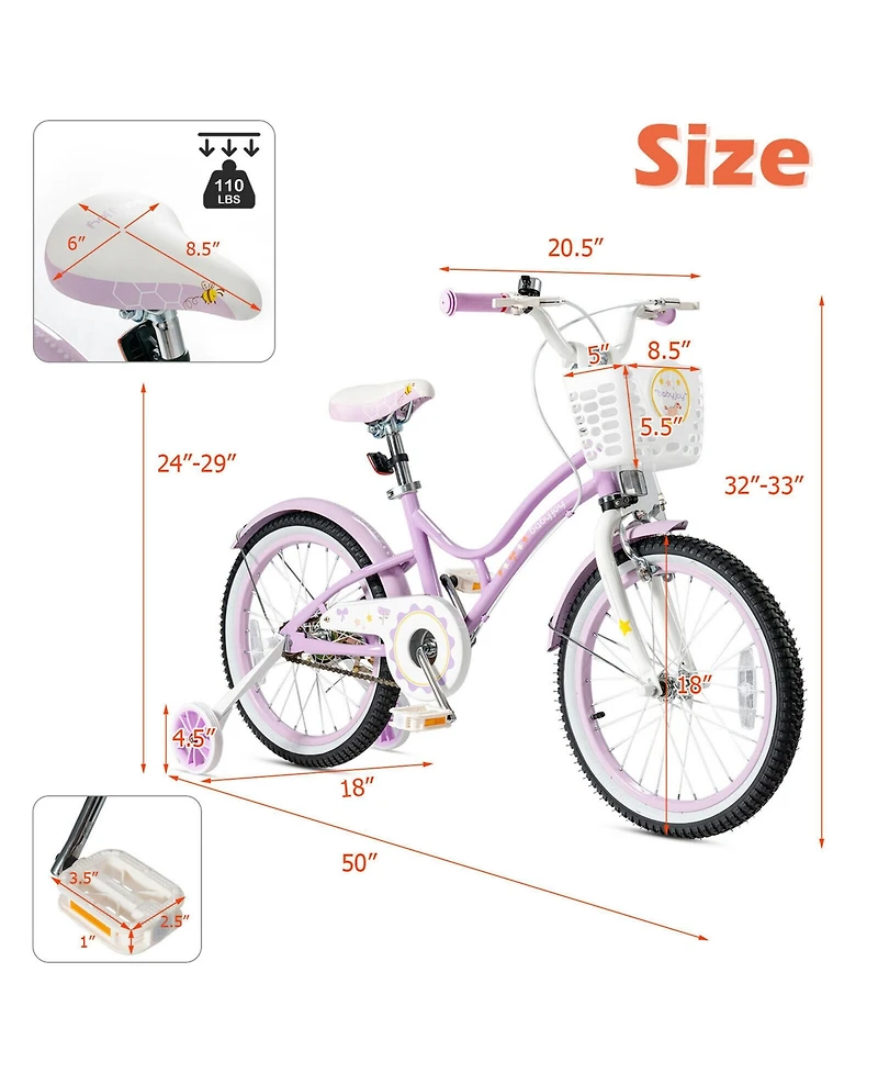 Gymax 18'' Kids Bike Toddlers Freestyle Adjustable Bicycle w/ Training Wheels