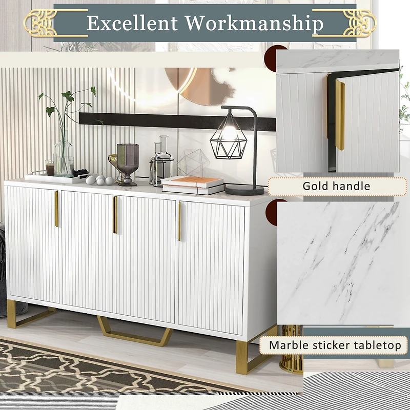 Streamdale Modern Sideboard 4 Doors, Adjustable Shelves