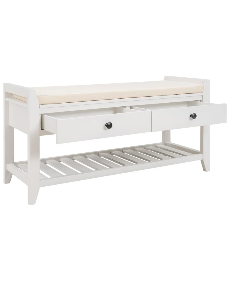 Simplie Fun Shoe Rack With Cushioned Seat And Drawers, Multipurpose Entryway Storage Bench (White)