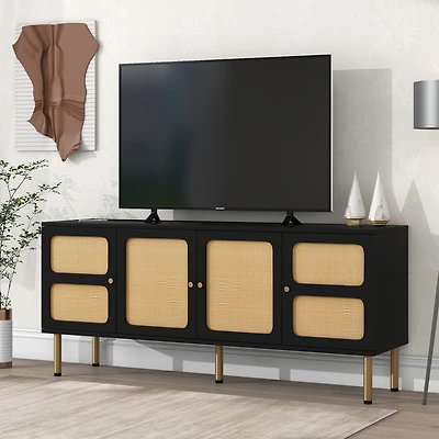 Streamdale Boho Tv Stand, Woven Console, Country Style Sideboard