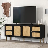 Streamdale Boho Tv Stand, Woven Console, Country Style Sideboard
