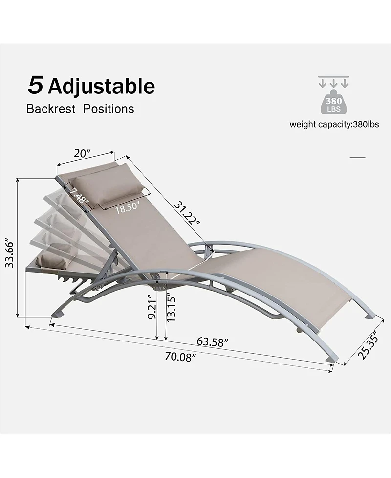 Simplie Fun Khaki Outdoor Chaise Lounge Set - 2 Chairs