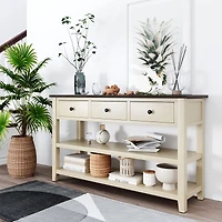 Streamdale Retro Console Table with Open Shelves and Pine Frame