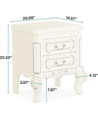 Tribesigns White Nightstand Set of 2, End Table with 2 Drawers, Carved Bedside Tables, Side Table for Bedroom, Living Room, Classic Bedroom Furniture