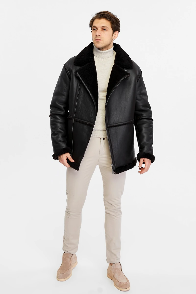Furniq Uk Men's Fashion Leather Jacket Wool, Dark Brown