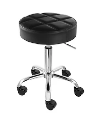 Elama Faux Leather Adjustable Backless Rolling Stool in Black with Chrome Base