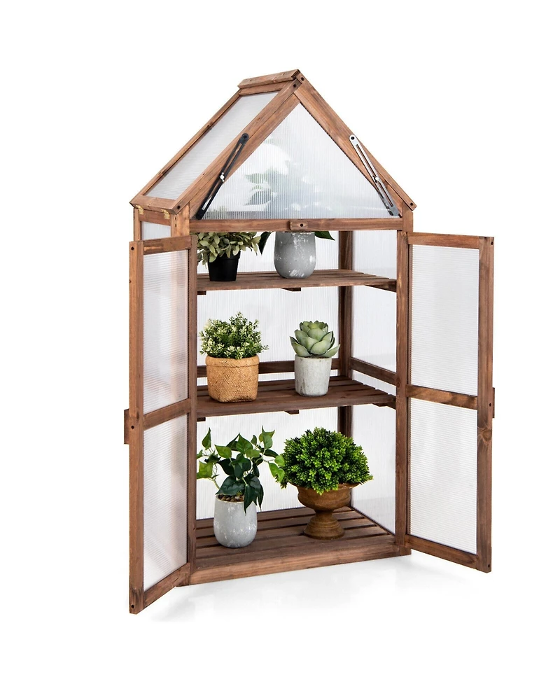 Slickblue Cold Frame Mini Wooden Greenhouse for Vegetable and Flower-Brown