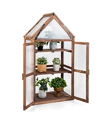 Slickblue Cold Frame Mini Wooden Greenhouse for Vegetable and Flower-Brown