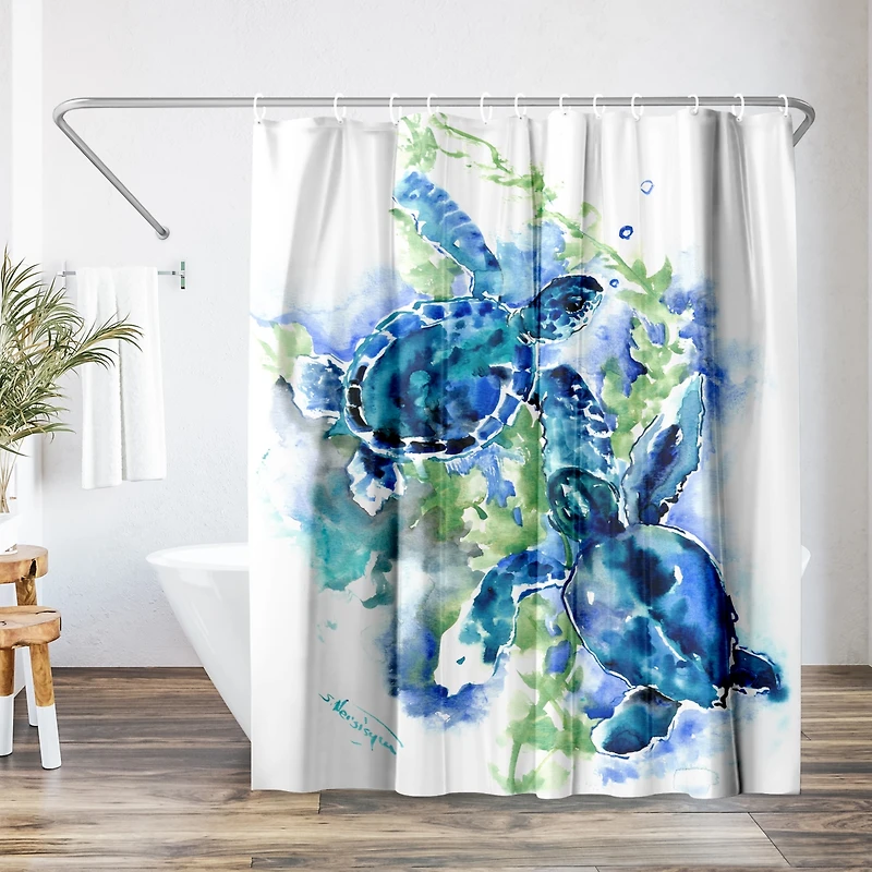 71x74 Coastal Shower Curtain - Sea Turtles by Suren Nersisyan