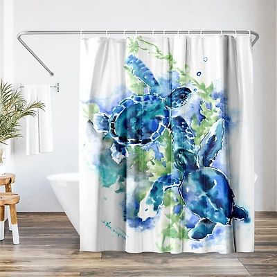 71x74 Coastal Shower Curtain - Sea Turtles by Suren Nersisyan