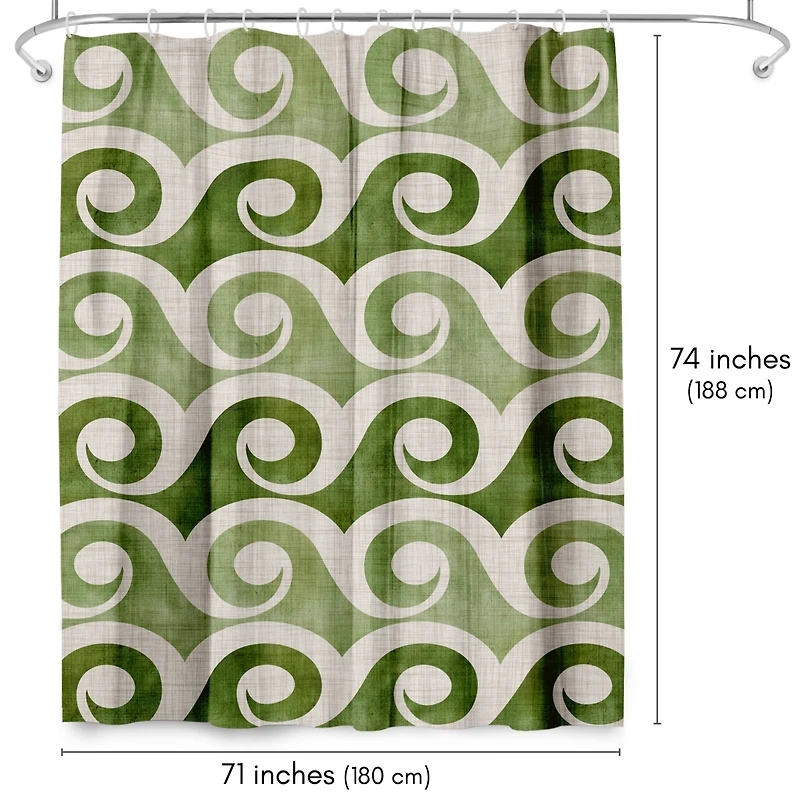 71x74 Coastal Shower Curtain - Retro Waves In Green by Modern Tropical
