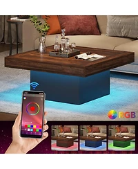 Tribesigns Coffee Table, Square Led Coffee Table, Low Coffee Table for Living Room, Rustic Brown & Black