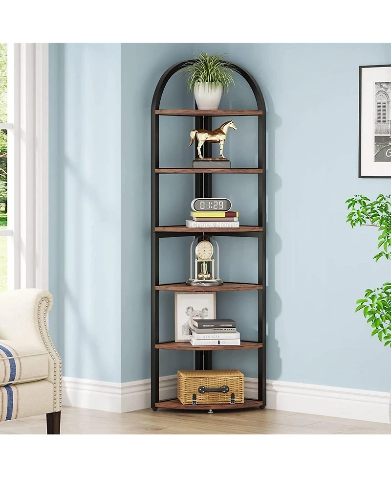 Tribesigns 6 Tier Corner Shelf, 71 inch Tall Corner Bookshelf for Small Space, Rustic Plant Stand Display Rack for Living Room, Home Office,Kitchen