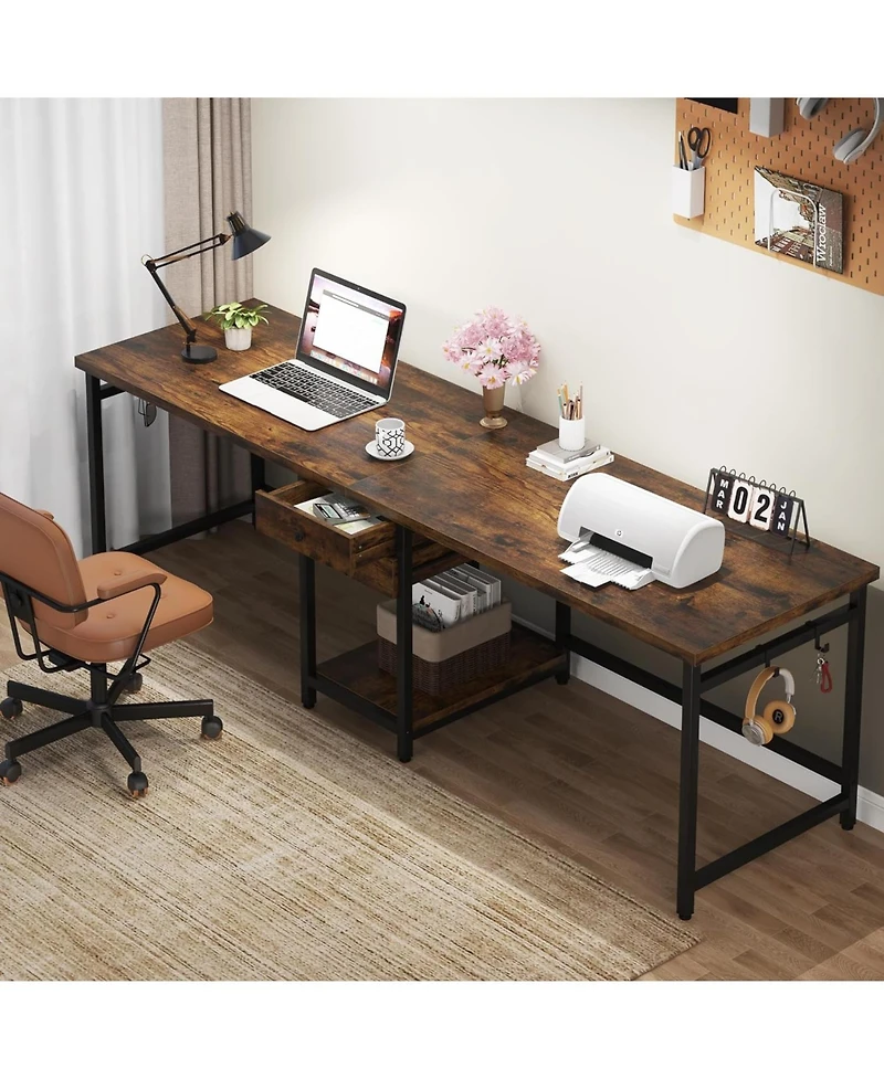 Tribesigns 79 Inch Extra Long Desk, Double Desk with 2 Drawers, Two Person Desk Long Computer Desk with Storage Shelves, Writing Table Study Desk for