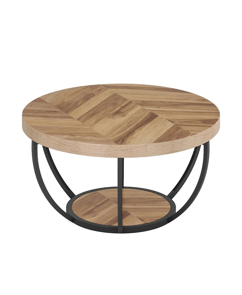 Tribesigns 31.7" Round Coffee Table, 2-Tier Circle Coffee Table with Storage Shelves, Modern Wooden Accent Center Table, Sofa Side Table for Living Ro