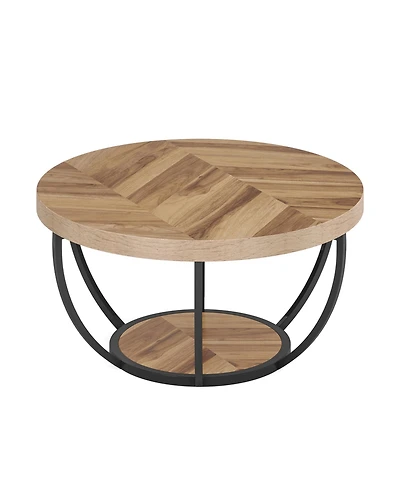 Tribesigns 31.7" Round Coffee Table, 2-Tier Circle Coffee Table with Storage Shelves, Modern Wooden Accent Center Table, Sofa Side Table for Living Ro