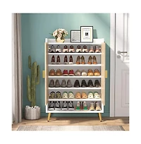 Tribesigns Shoe Cabinet with Doors, Entryway Shoe Storage Cabinet with Adjustable Shelves, Wood Color