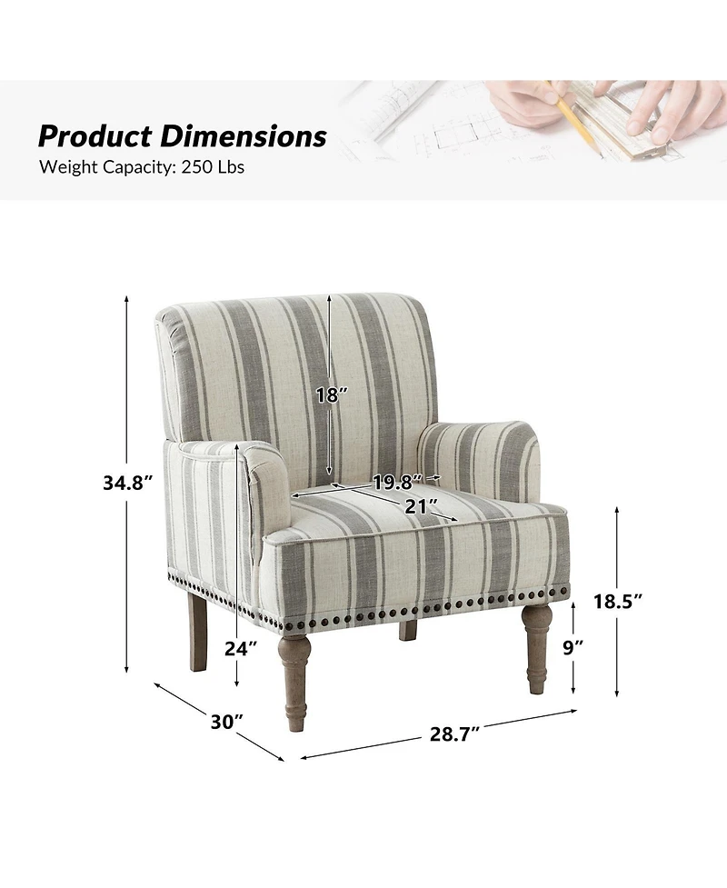 Geltrude Farmhouse Wooden Armchair with Nailhead Trim