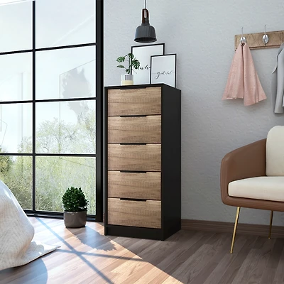 Streamdale Cannon 5-Drawer Rectangle Dresser Black Wengue And Light Oak