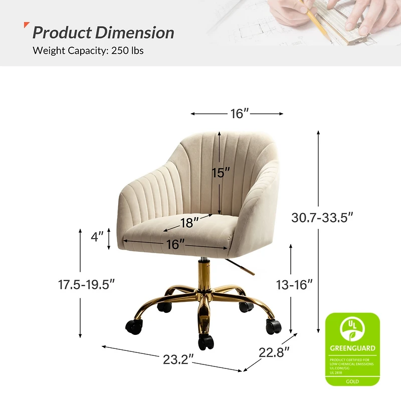 Velvet Home Office Desk Chair Height Adjustable