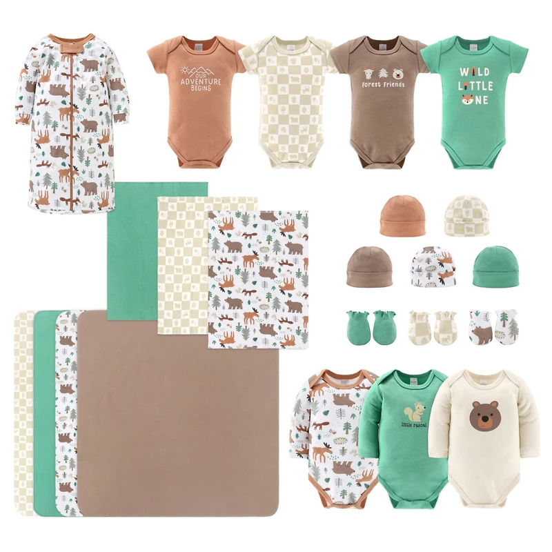 The Peanutshell Baby Boys Layette Gift Set Boys, Woodland Animals, 23 Essential Pieces, 0-3 Months