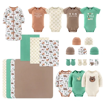 The Peanutshell Baby Boys Layette Gift Set Boys, Woodland Animals, 23 Essential Pieces, 0-3 Months