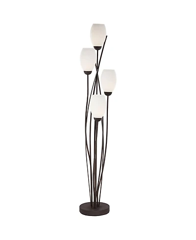 Franklin Iron Works Modern Floor Lamp 4-Light Tree 73" Tall Ginger Black Tulip White Cased Glass Shades for Living Room Bedroom Uplight