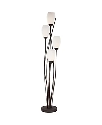 Franklin Iron Works Modern Floor Lamp 4-Light Tree 73" Tall Ginger Black Tulip White Cased Glass Shades for Living Room Bedroom Uplight