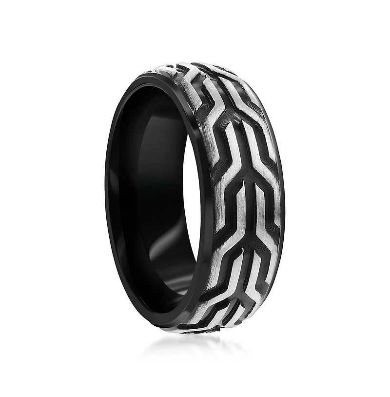 Stainless Steel Black and Silver Designed Ring