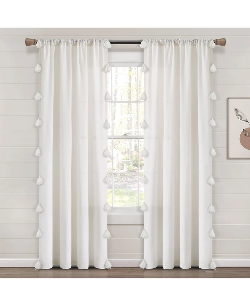 Lush Decor Boho Faux Linen Texture Tassel Window Curtain Panel