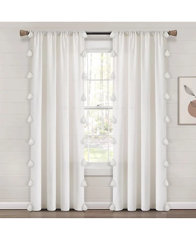 Lush Decor Boho Faux Linen Texture Tassel Window Curtain Panel