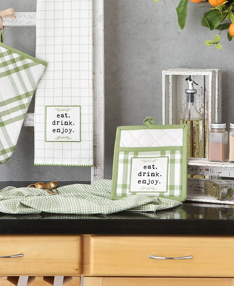 Design Imports Home Sweet Farmhouse Kitchen Collection, Potholder/Oven Mitt/Dishtowel Set, Antique Green, 4 Count