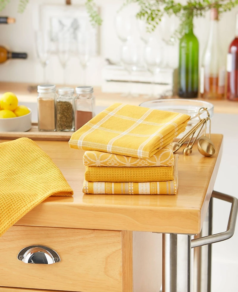 Design Imports Assorted Woven Kitchen Set, Dishtowel, 18x28", Dishcloth, 13x13", Honey Gold, 5 Piece