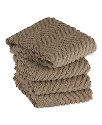 Design Imports Luxury Bar Mop Collection Chevron Dishtowel Set, 16x19", Stone, 4 Piece