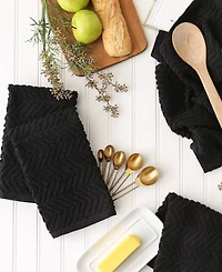 Design Imports Luxury Bar Mop Collection Chevron Dishtowel Set, 16x19", Black, 4 Piece